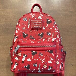 NWOT Loungefly Disney Parks Christmas Holiday Snacks Food Mickey Mouse Bars Red